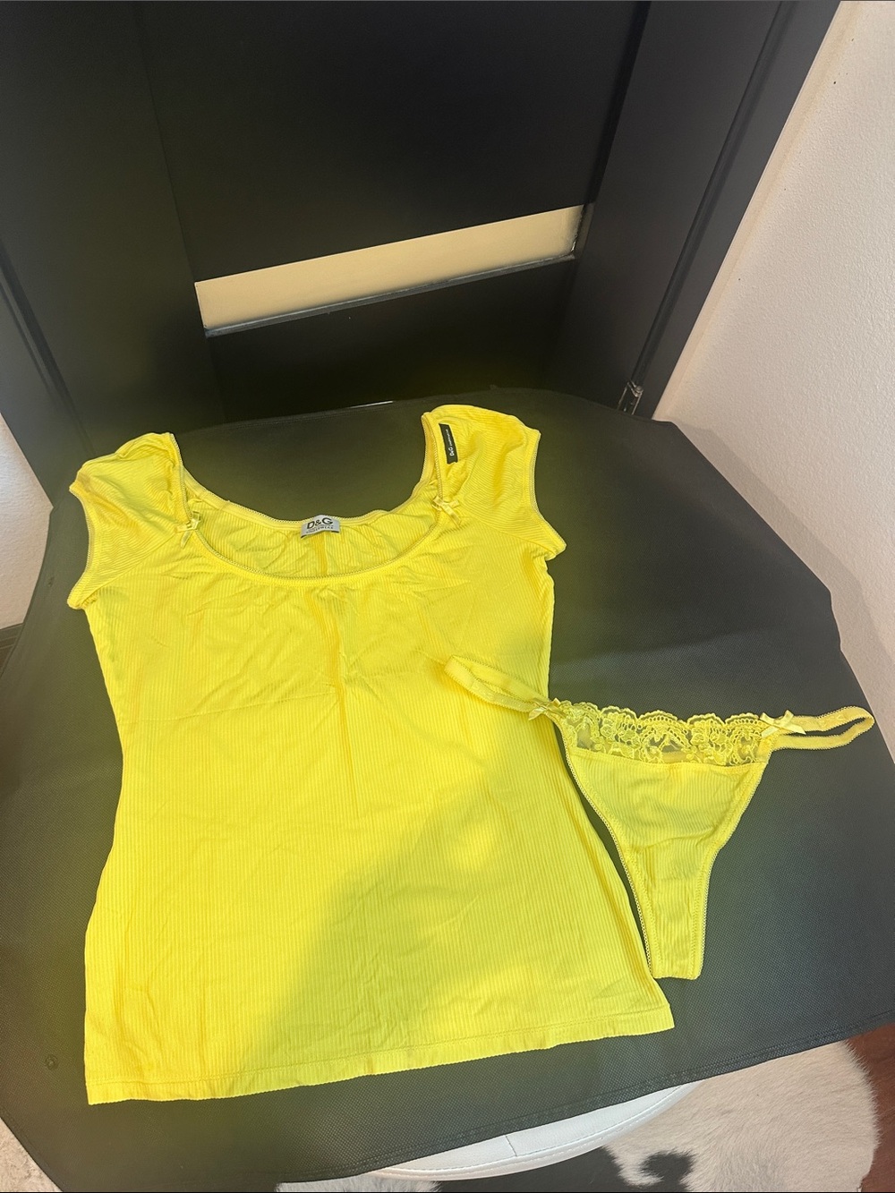 Dolce & Gabbana Vintage D&G Underwear Yellow Top & Thong Set